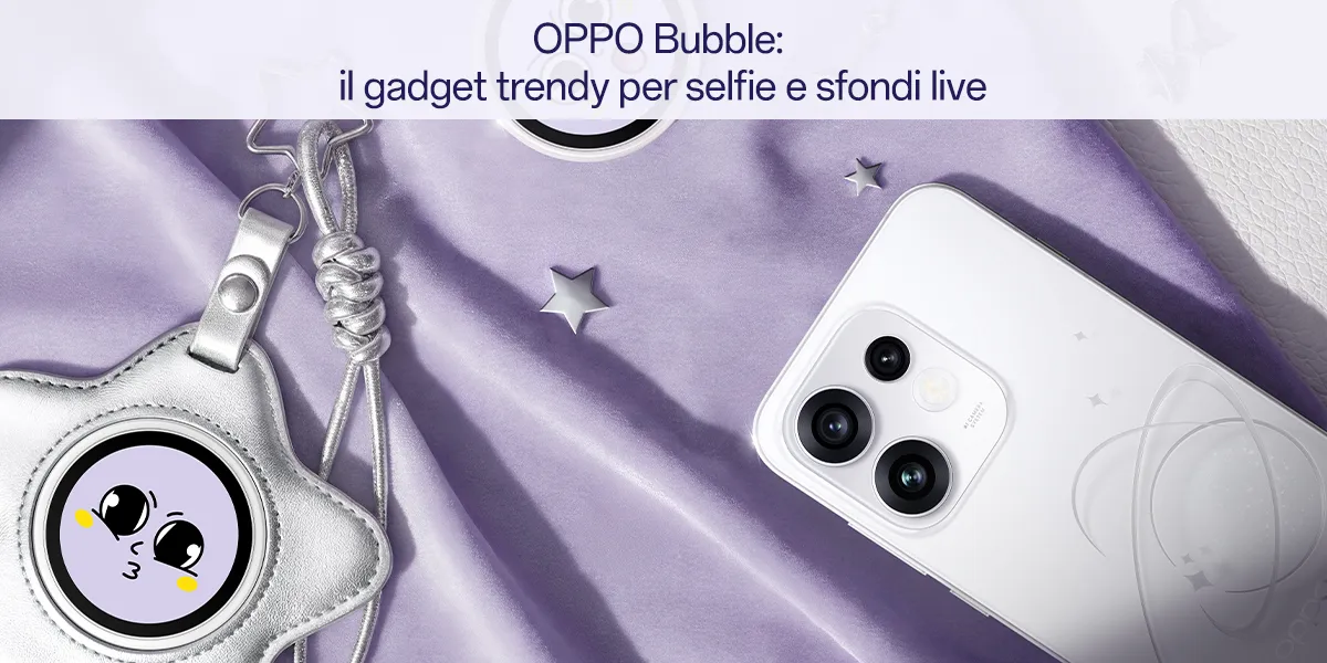 OPPO Bubble gadget selfie trendy con custodia a stella e Reno16 bianco