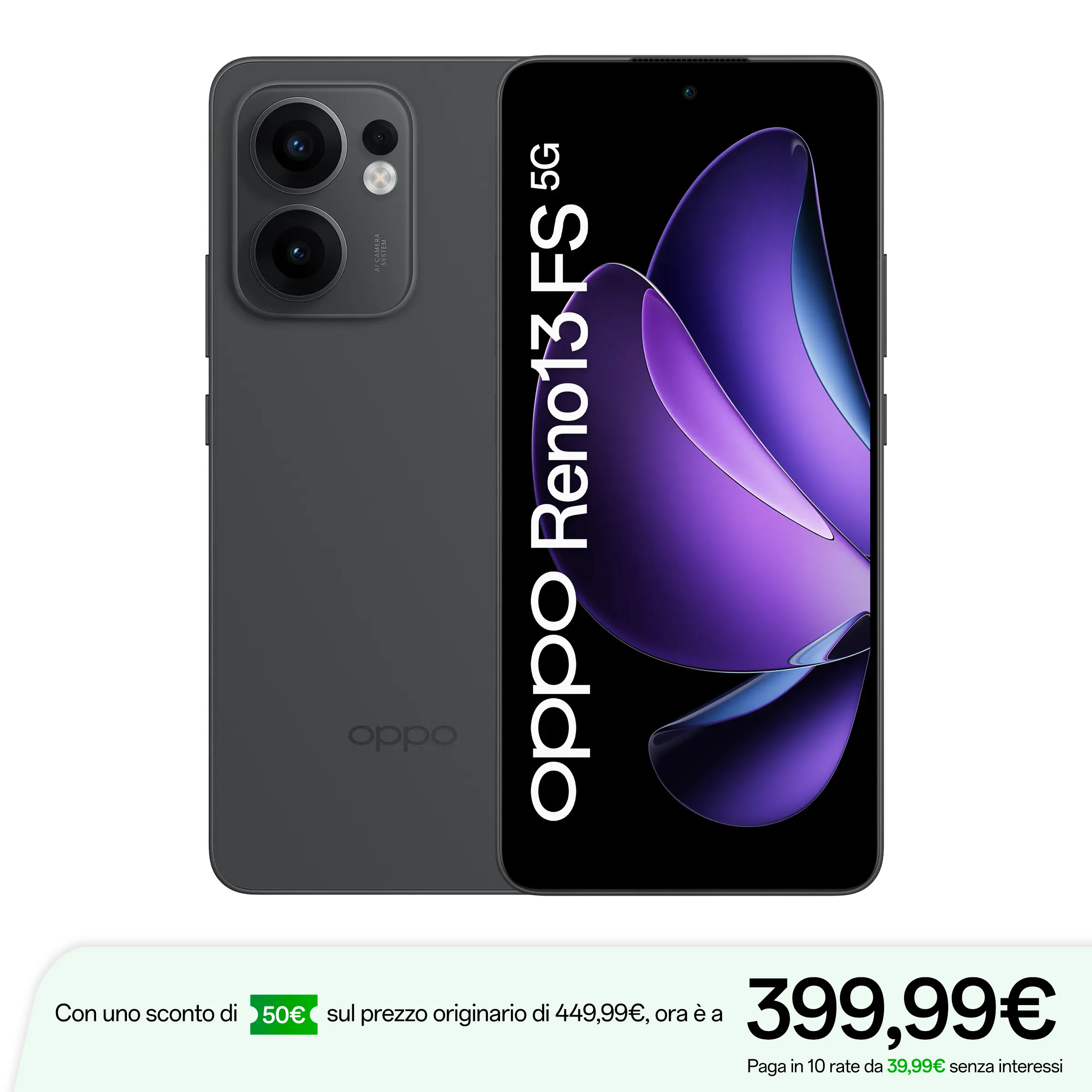OPPO Reno13 FS 5G Smartphone – 12GB RAM + 512GB ROM, Tripla Camera 50MP, Display 6.67" AMOLED 120Hz, Batteria 5800mAh, IP69, Versione Italia